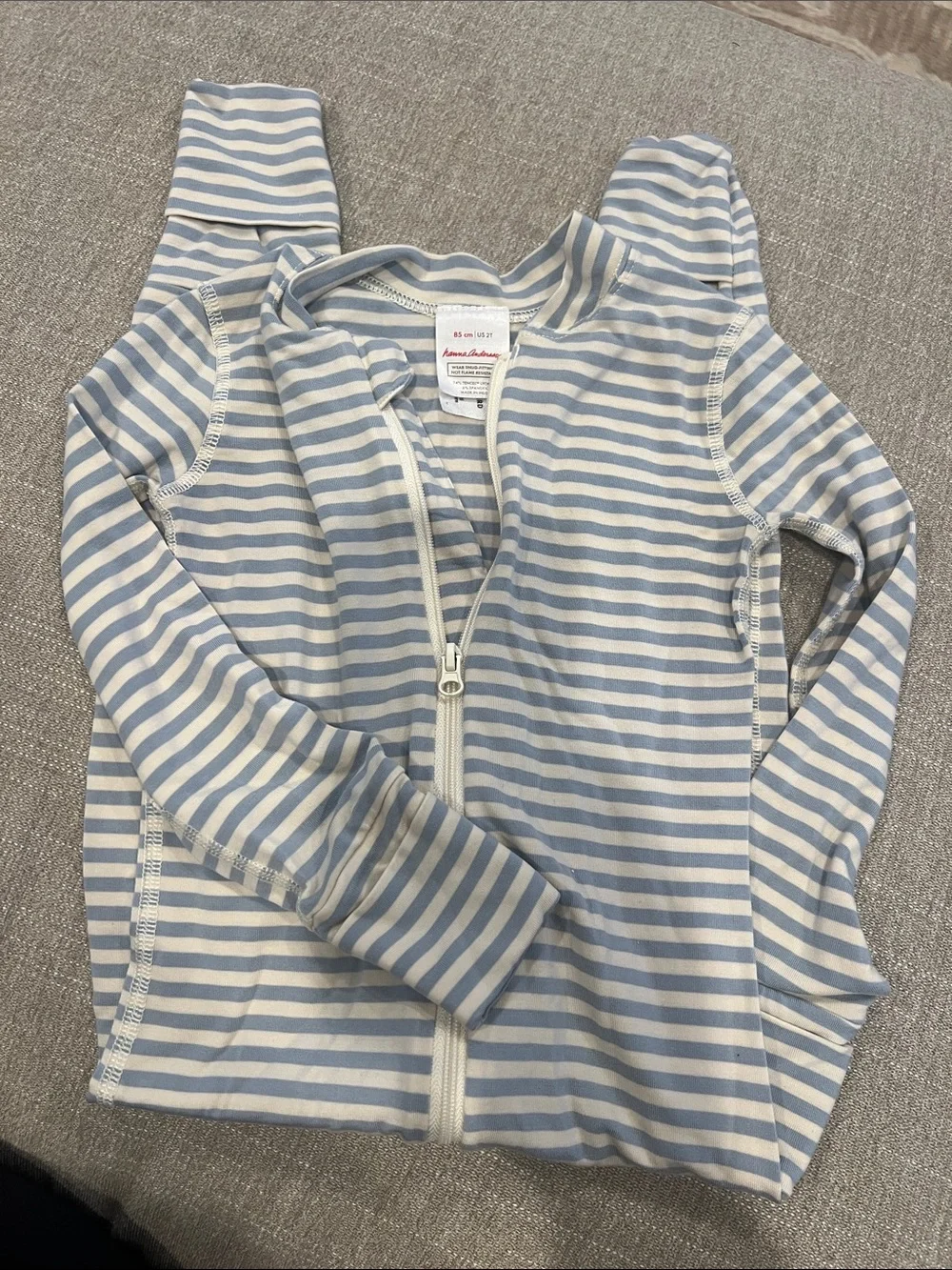 Hanna Andersson Light Blue & Cream Striped Zip Hoodie